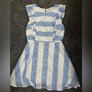 Mini dress lace white and blue strips size M